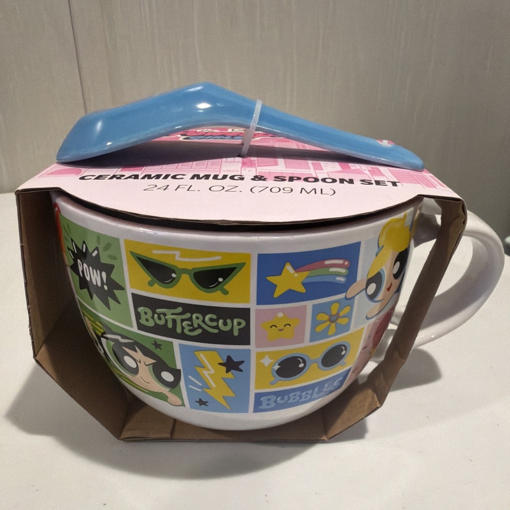 Powerpuff Girls Ceramic Soup Mug & Spoon Set 24 oz NWT